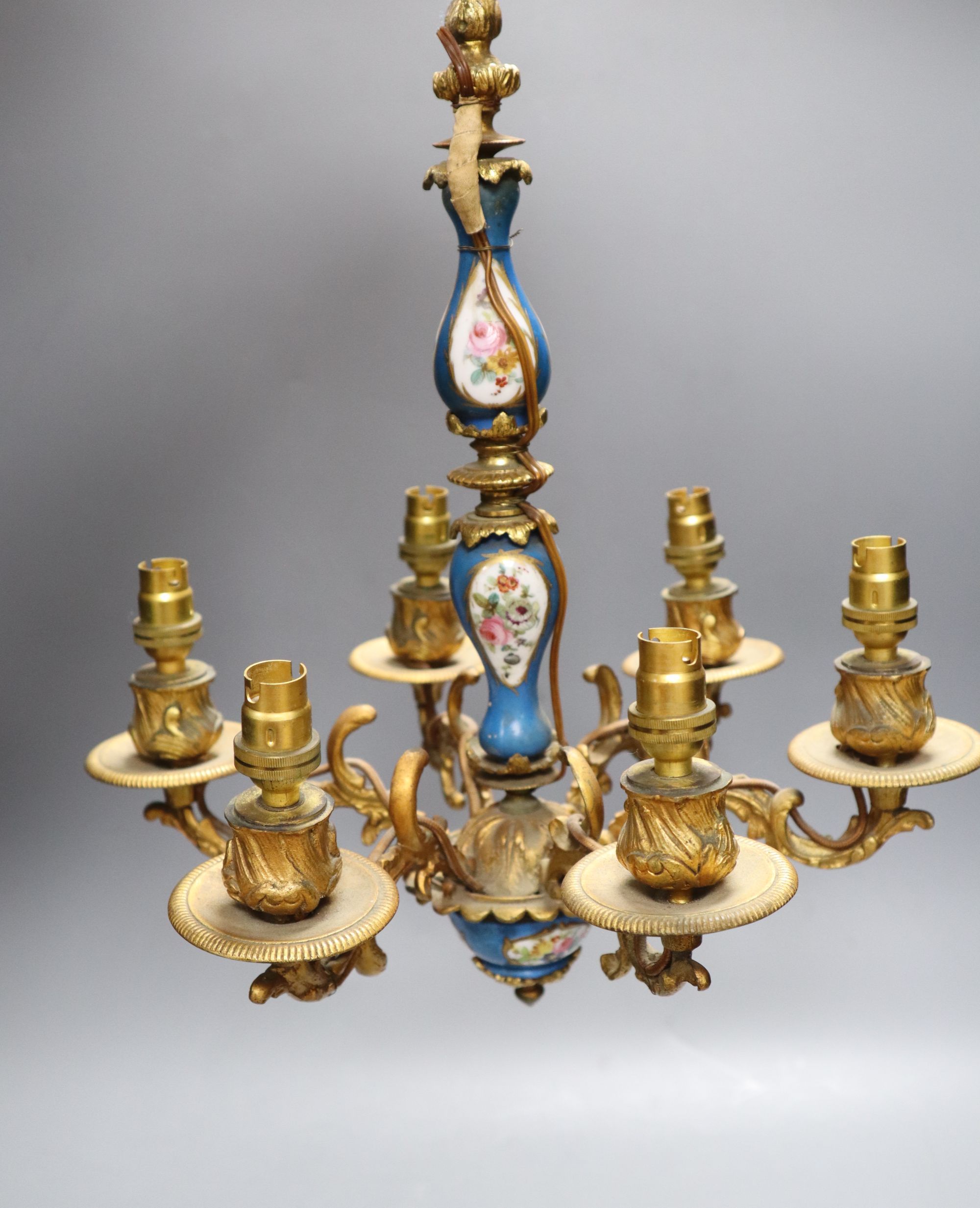 A Sevres style porcelain and gilt metal electrolier